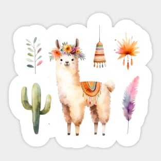 Llama Watercolor Painting Alpaca Graphic Art Sticker